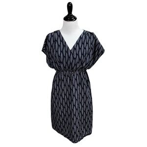 H&M Mama Women's S Small Maternity Mini Dress Empire Waist Feather Print Blue